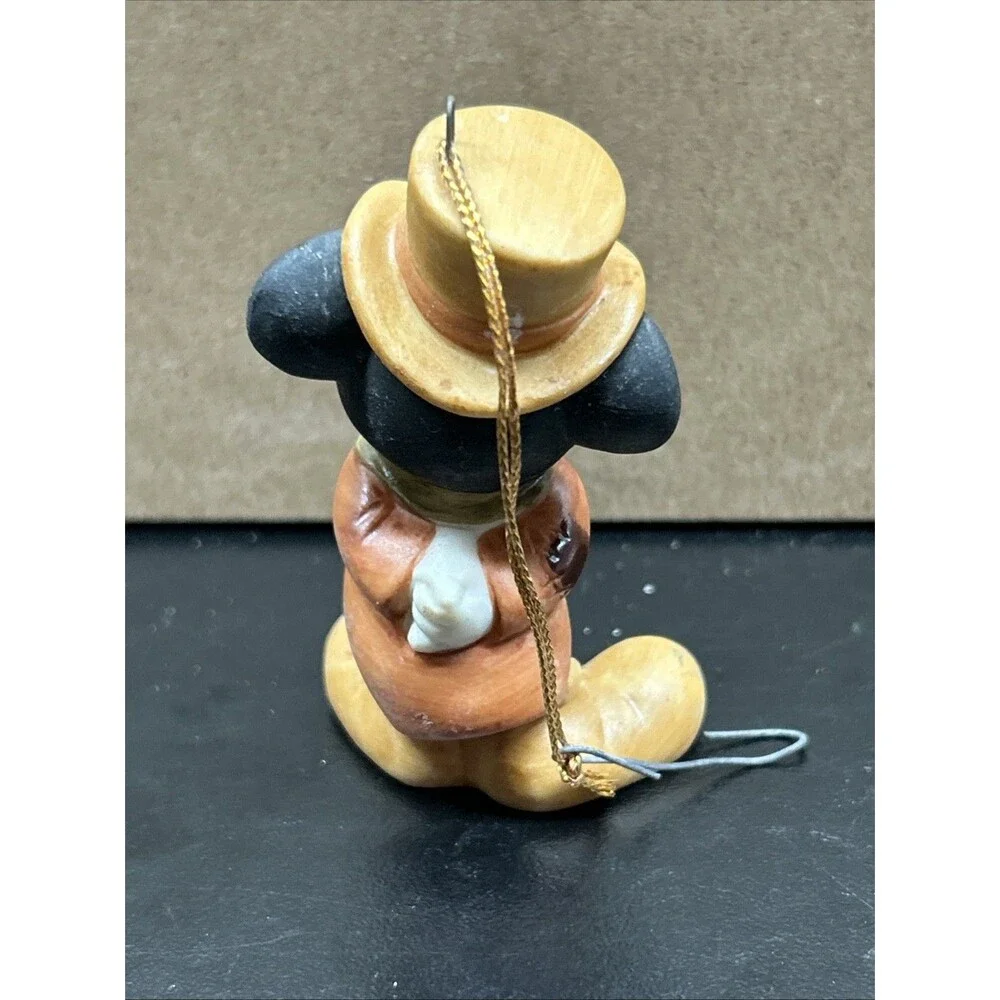 Vintage Disney Mickey Mouse Christmas Ornament Ceramic Japan Dickens Top Hat 3